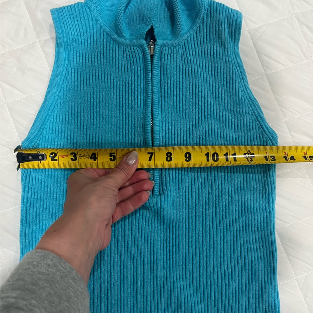 Boston Proper Aqua Ribbed Zip Polo Tank Top Y2K Preppy Fitted Knit Small - Picture 5 of 6